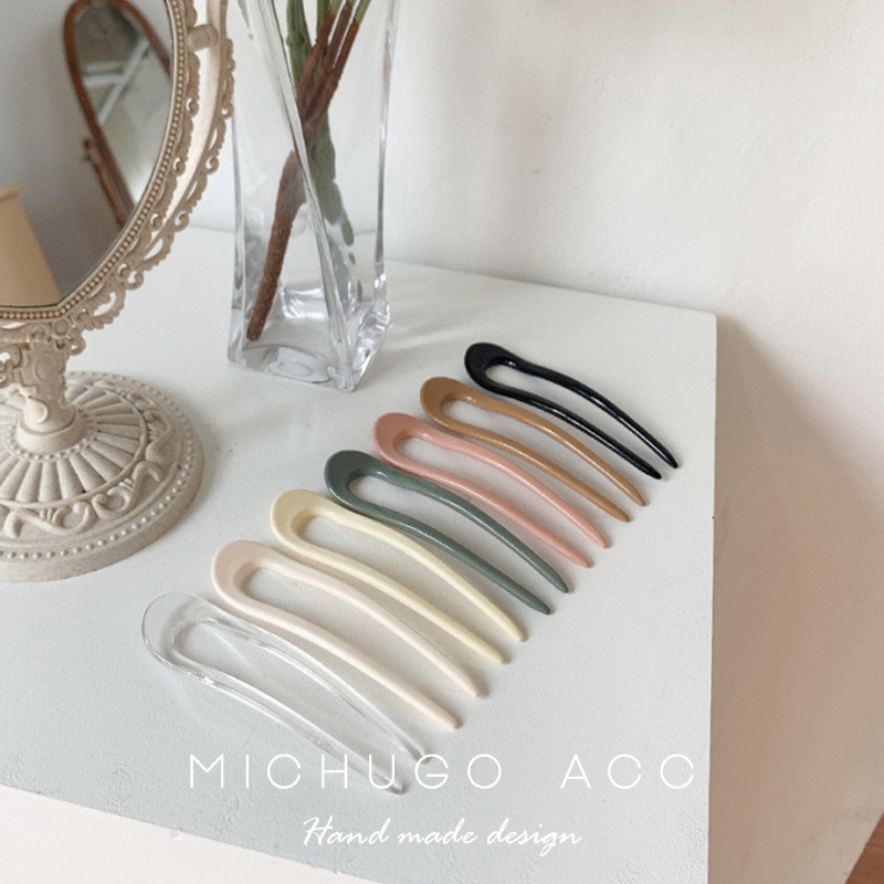 Kẹp tóc hình chữ u bằng acrylic đơn giản phong cách Hàn Quốc dễ phối đồ