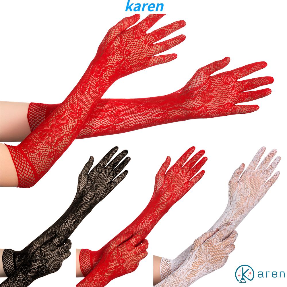 Găng Tay Lưới Dài Co Giãn Họa Tiết Hoa Quyến Rũ Phong Cách Gothic Cho Nữ Trong Tiệc Cưới/Giáng Sinh/Halloween