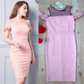Đầm ôm phối lưới đen tay rớt hoa Cao Cấp