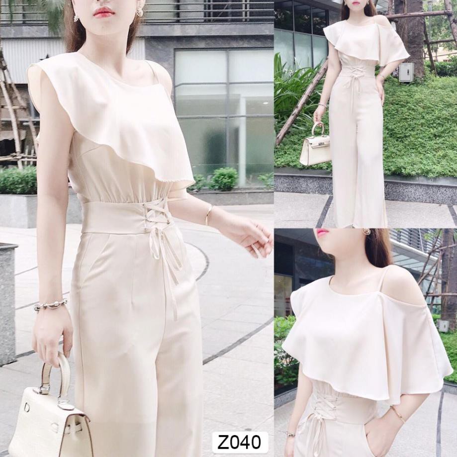 Jumpsuit thiết kế lệch vai buộc eo đi làm, dạo phố Z040 kèm ảnh thật trải sàn - Aura Design