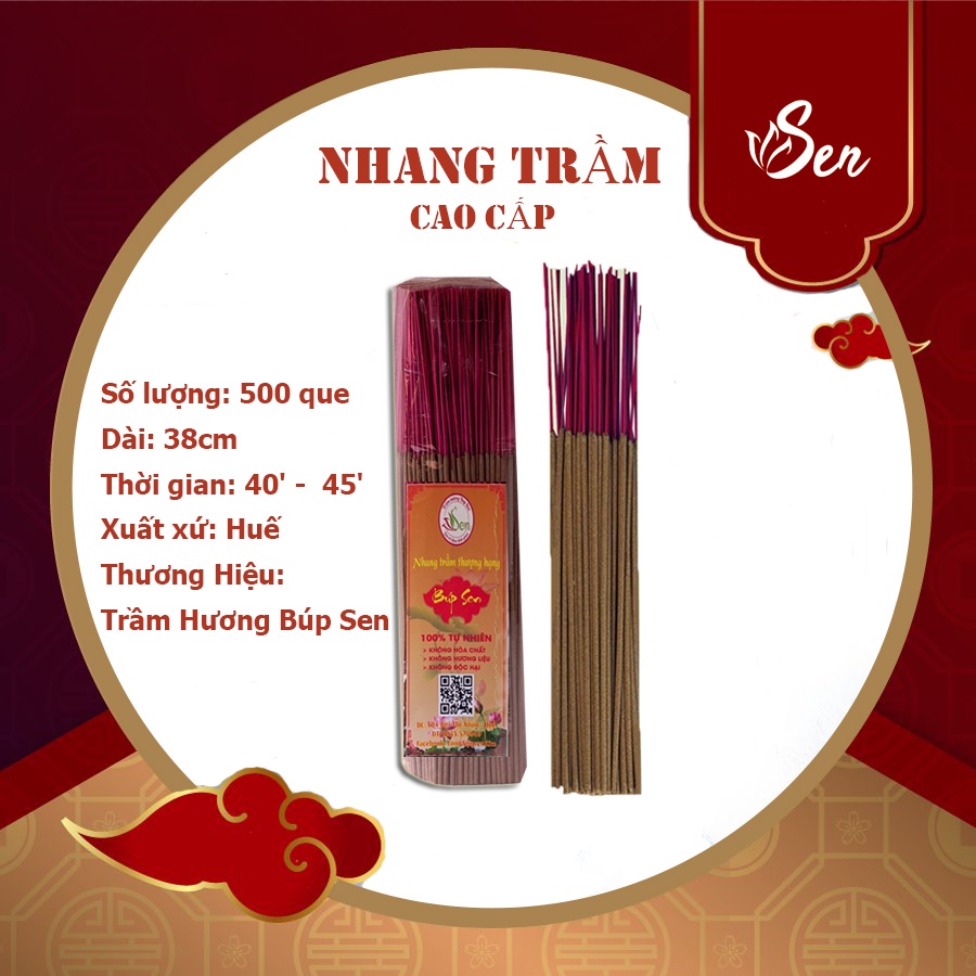 Hương Nhang Trầm Sạch THƯỢNG HẠNG 38cm 500 cây - Nhang Trầm Sạch Búp Sen