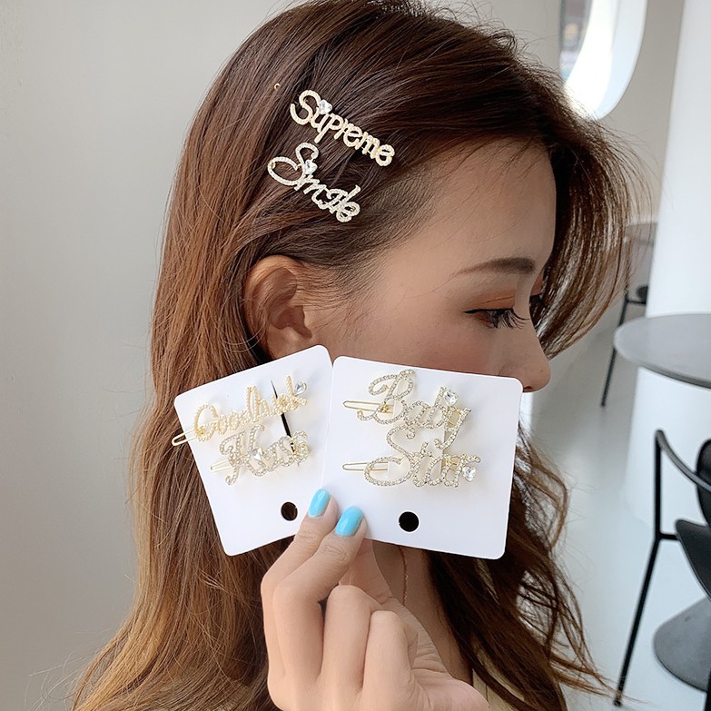 Kẹp tóc in chữ thiết kế đơn giản thời trang theo phong cách Hàn Quốc cho nữ