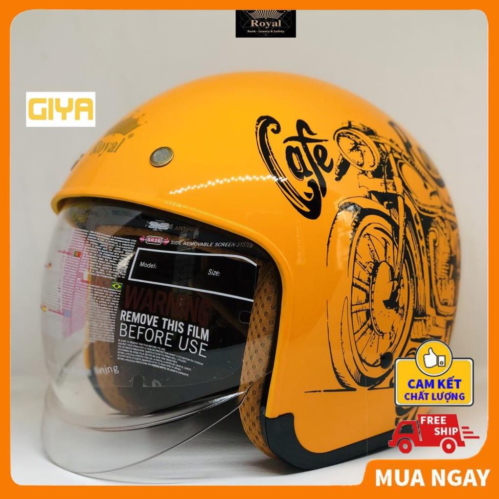 Mũ bảo hiểm 3/4 Royal M139 kính âm V7 cafe racer vàng size M L XL