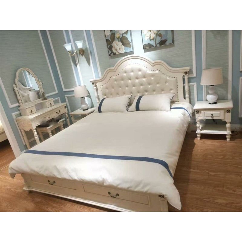 [DECOR] Giường ngủ phong cách mỹ quý tộc BED-9902B-1.8m-LS - điểm nhẹ họa tiết viền đen TÂN CỔ ĐIỂN.