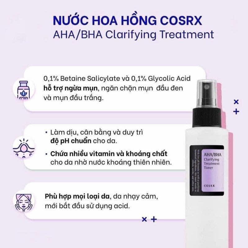 Nước hoa hồng ngừa mụn Cosrx AHA BHA Clarifying Treatment 150ml