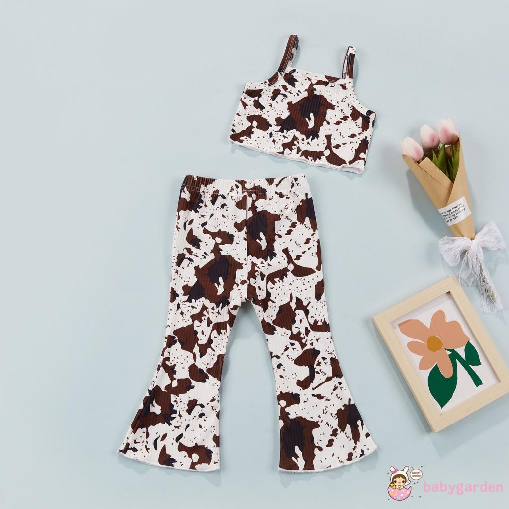 Bộ áo hai dây cổ vuông + quần ống loe in họa tiết xinh xắn cho bé gái