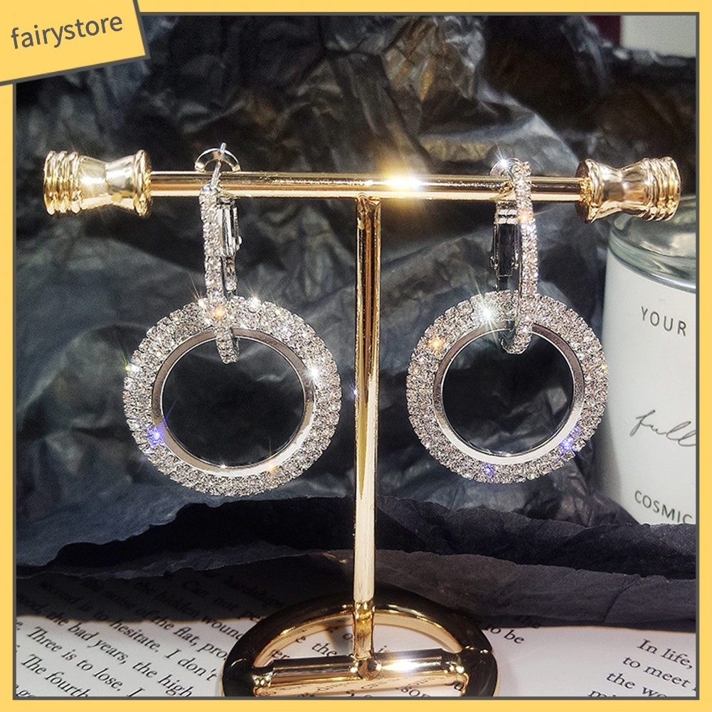 Cặp bông tai tròn đính đá lấp lánh thời trang cho nữ