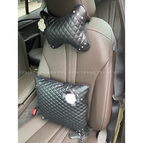 Phụ Kiện Trang Trí Ô tô set gối tựa cổ hoa Trà cao cấ