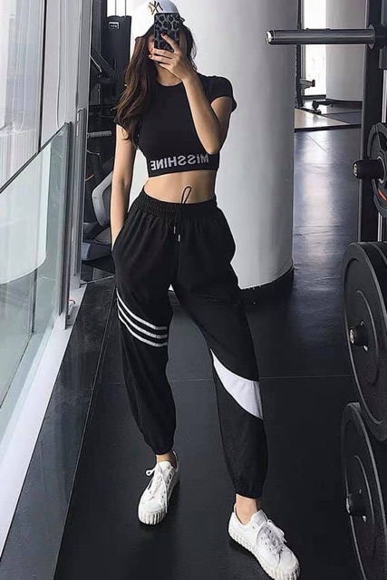 Quần jogger dù sọc đùi thể thao