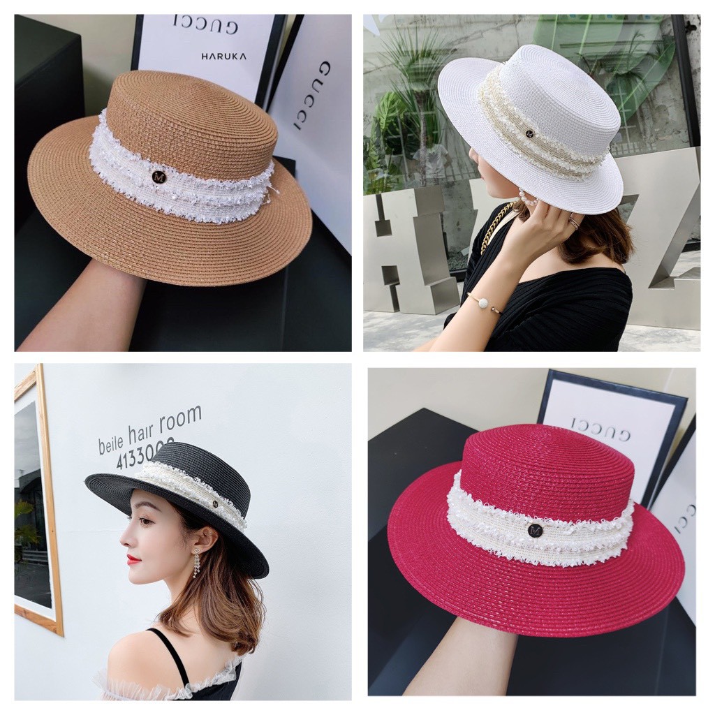 [MỚI] Mũ gaucho chữ M, Mũ cói đầu bằng
