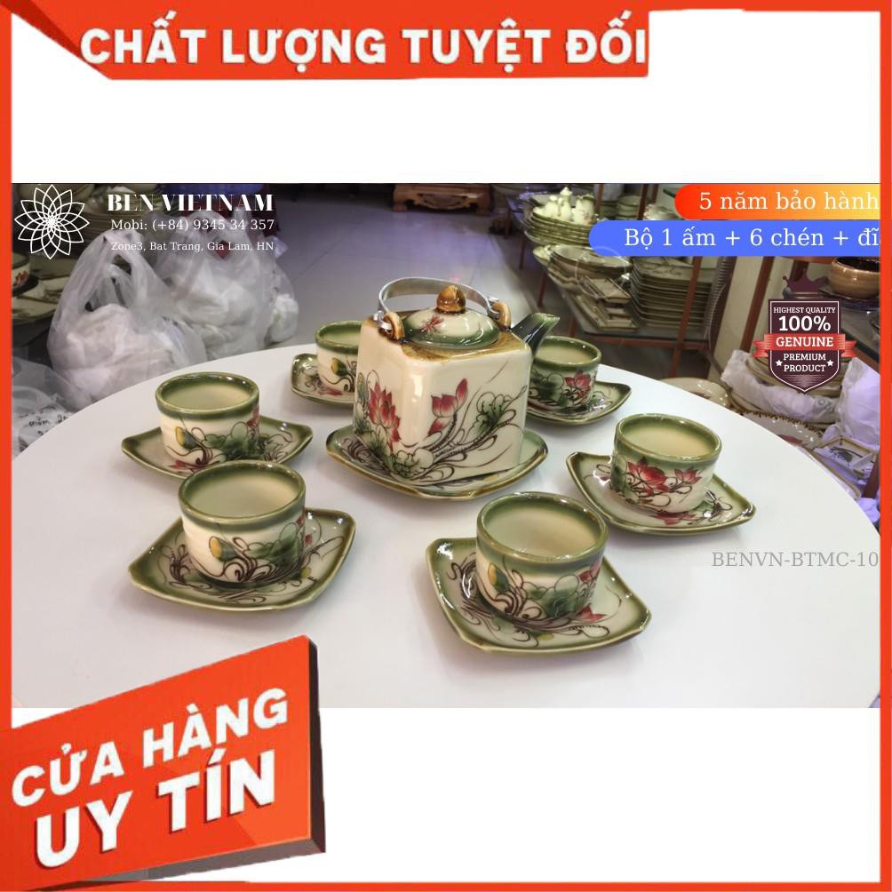 [FREESHIP] Ấm pha trà Gốm Sứ Bát Tràng Men Cổ vẽ tay cao cấp - BENVN-BTMC-10