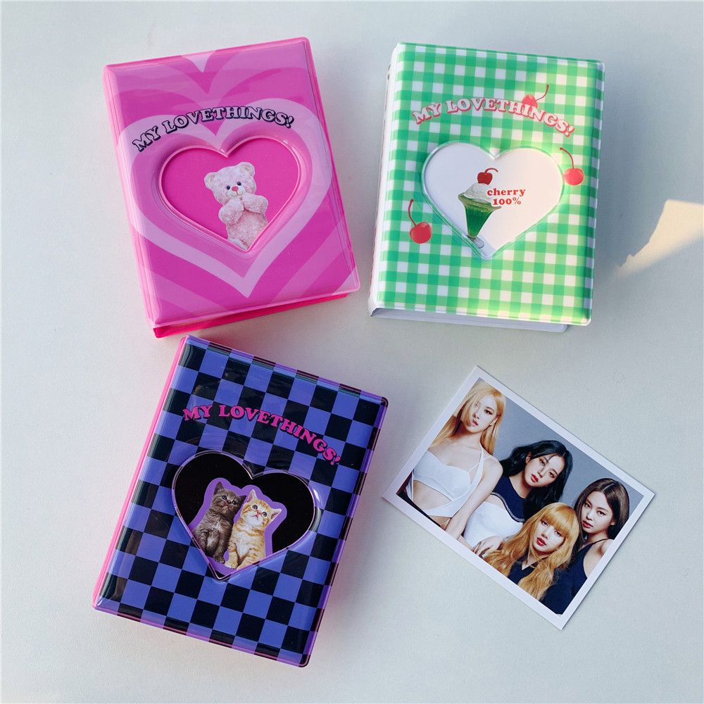 LANFY Kawaii Photo Album Hollowed Heart Postcards Organizer Collect Books Idol Album ID Holder Card Stock Binder Album 3 inch Business Card Kpop Card Binder