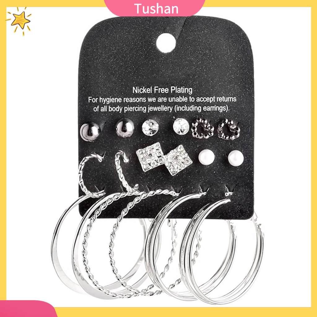 Set 9 đôi khuyên tai hợp kim đính đá thời trang nữ tính