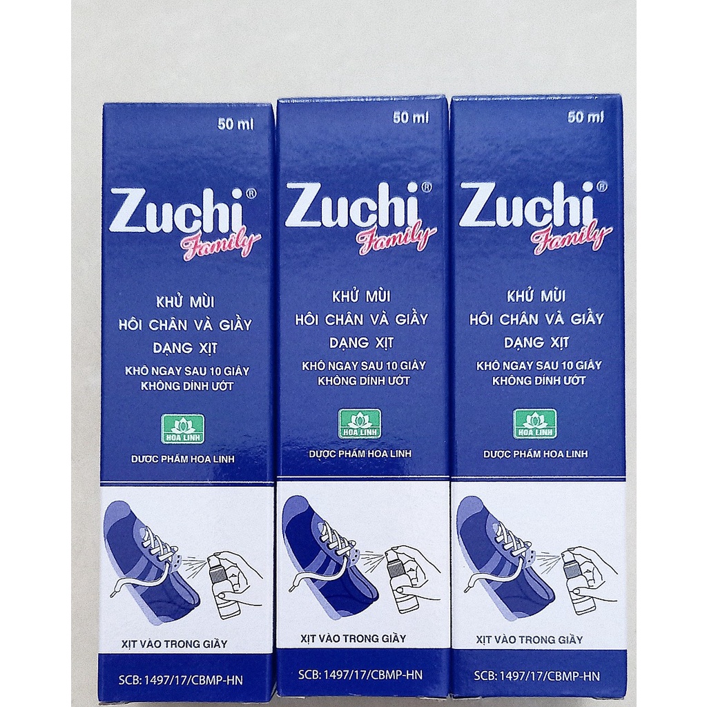Xịt khử mùi hôi chân, hôi giầy Zuchi chai 50ml. Chống hôi chân, khử mùi tức thì, an toàn cho da