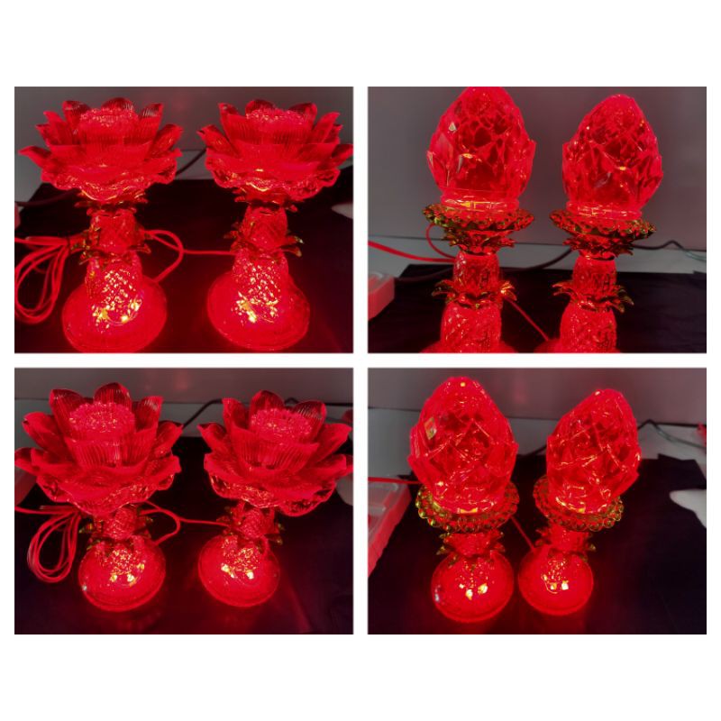 Đèn led sen bàn thờ trái thơm đỏ, đèn búp sen bàn thờ đỏ nhựa cao cấp.