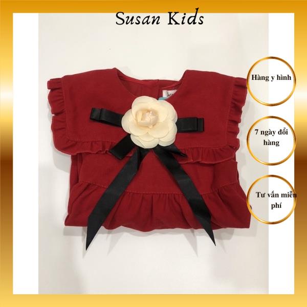 Đầm nhung tăm đỏ hoa lụa dài tay cho bé