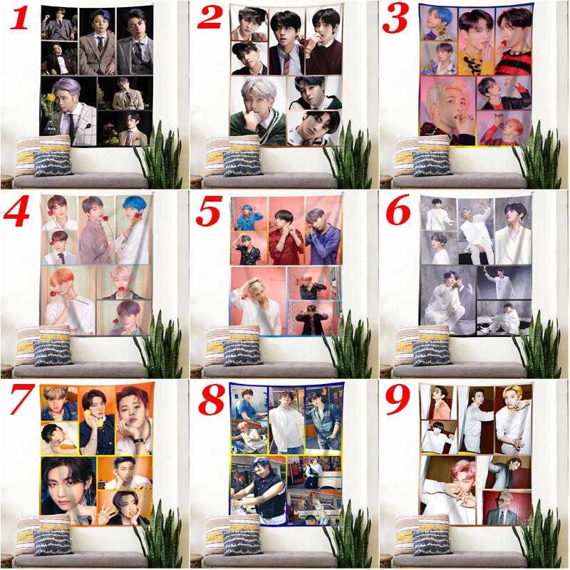 Thảm Treo Tường Trang Trí In Hình BTS Nam-joon Kim ,Seok Jin ,J-Hope, Min Gi ,Ji Min ,Tae Hyung ,Jeon Jung Kook