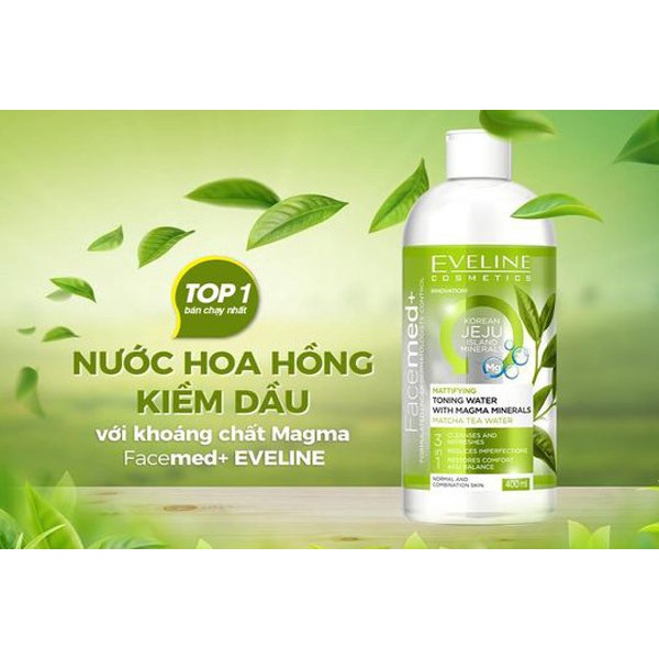 Nước Hoa Hồng EVELINE Chiết Xuất Trà Matcha 400ml Toning Water With Magma Mineral Matcha Tea Water