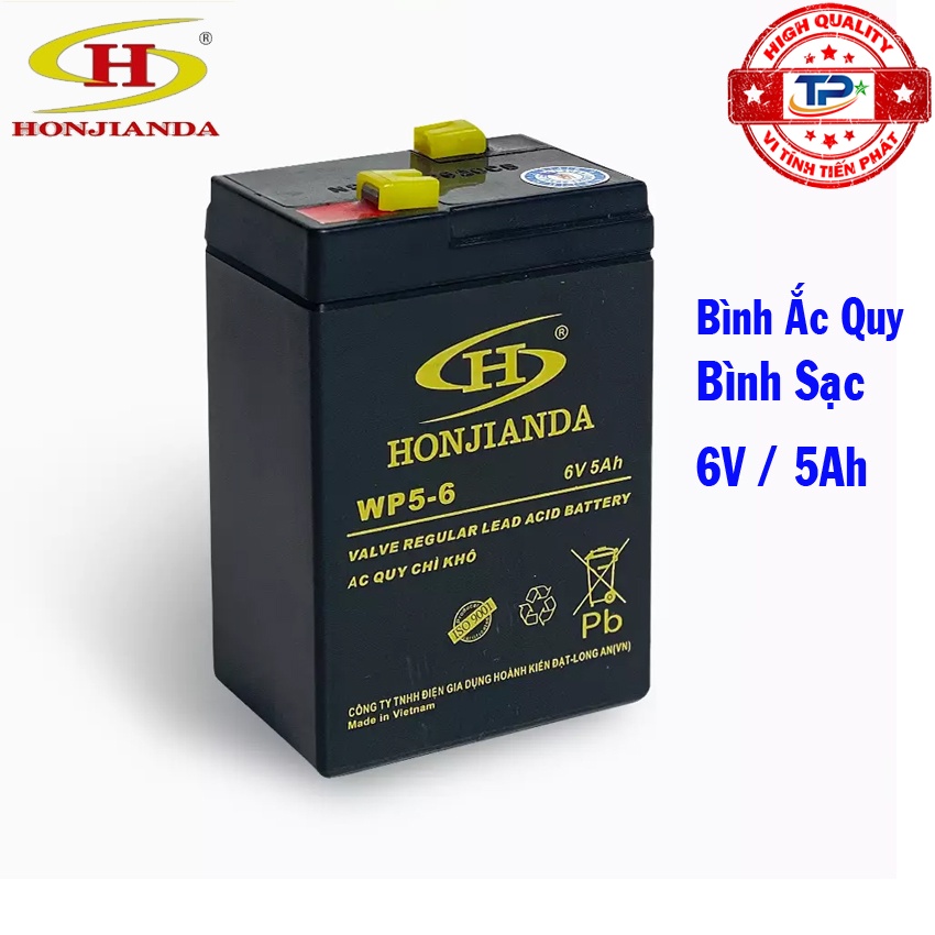 Bình Ắc Quy Khô 6V 5Ah Honjianda WP5-6 Thay Thế Cho Quạt Sạc Đèn Sạc Khẩn Cấp Đèn Pin Xe Điện Trẻ Em ... 6V5Ah