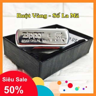 zippo - bật lửa zippo usa la mã ruột vàng ( BẠC XƯỚC)
