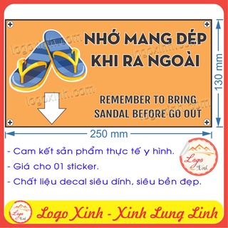 Logo sticker tem dán nhắc nhở nhớ mang dép khi ra ngoài, nhớ đi dép khi ra ngoài - remember to bring out sandal