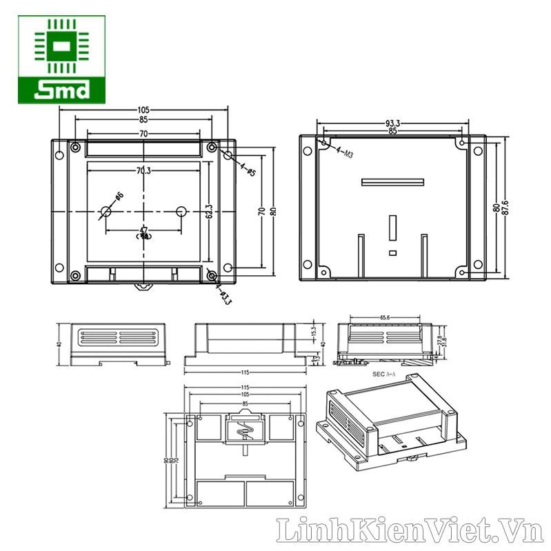 Hộp nhựa PLC 115x90x40mm 1 Đầu