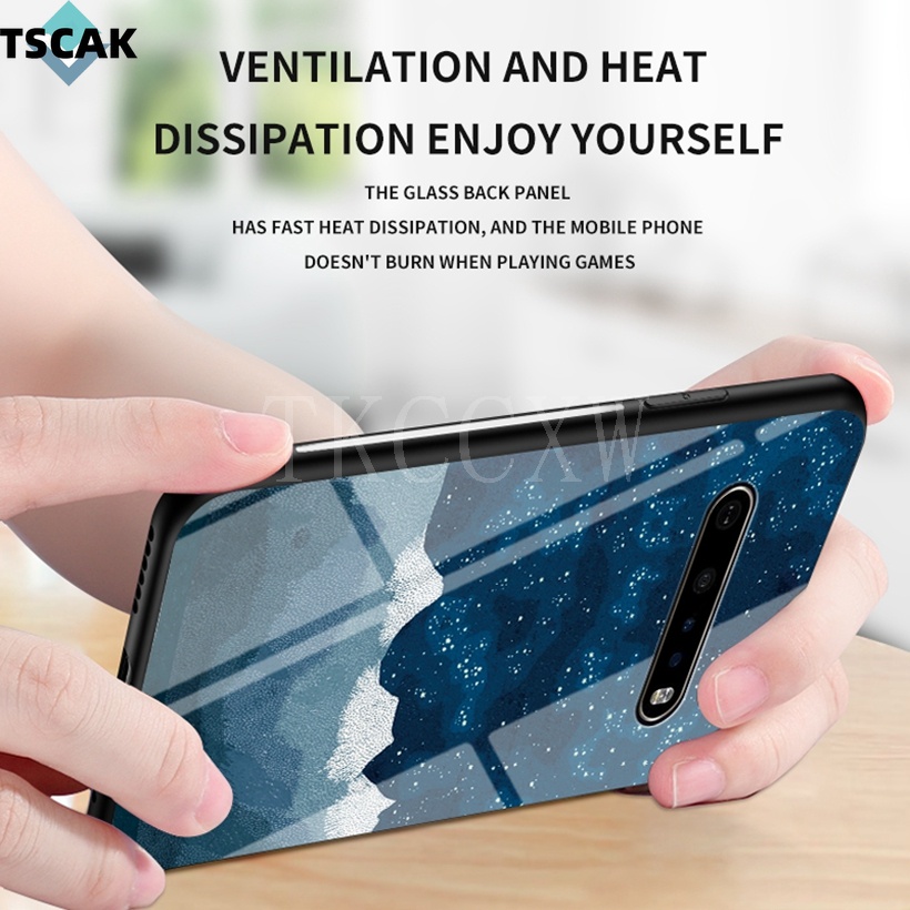 Ốp Điện Thoại Cứng Mặt Kính Cường Lực Góc Mềm Hình Bầu Trời Đầy Sao Màu Gradient LG G6 G7 G8 ThinQ V60 ThinQ