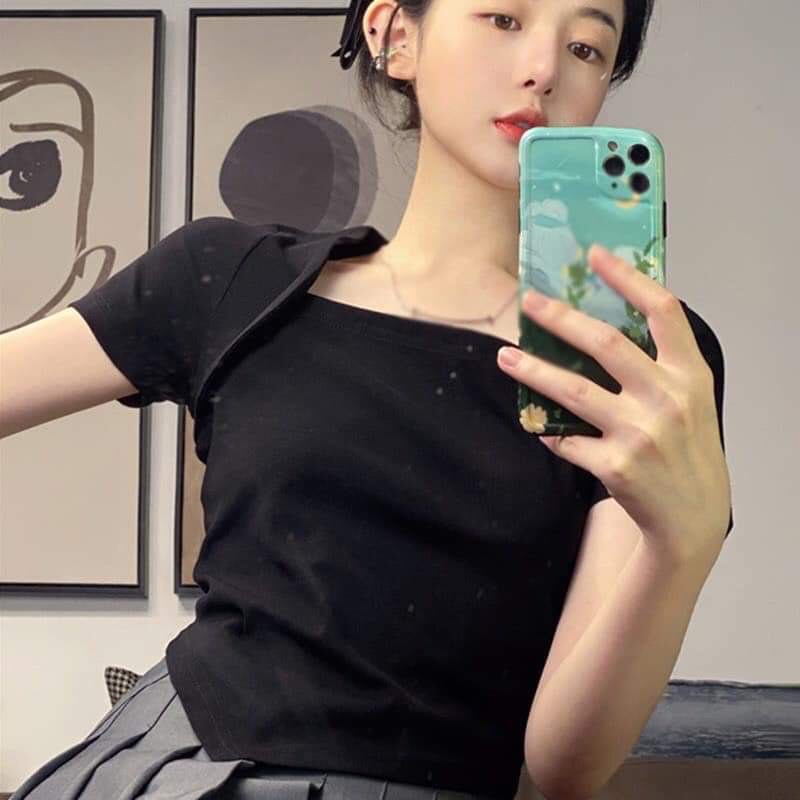 ÁO CỔ VUÔNG LAI NHỌN, áo Croptop cổ U thiết kế độc đáo