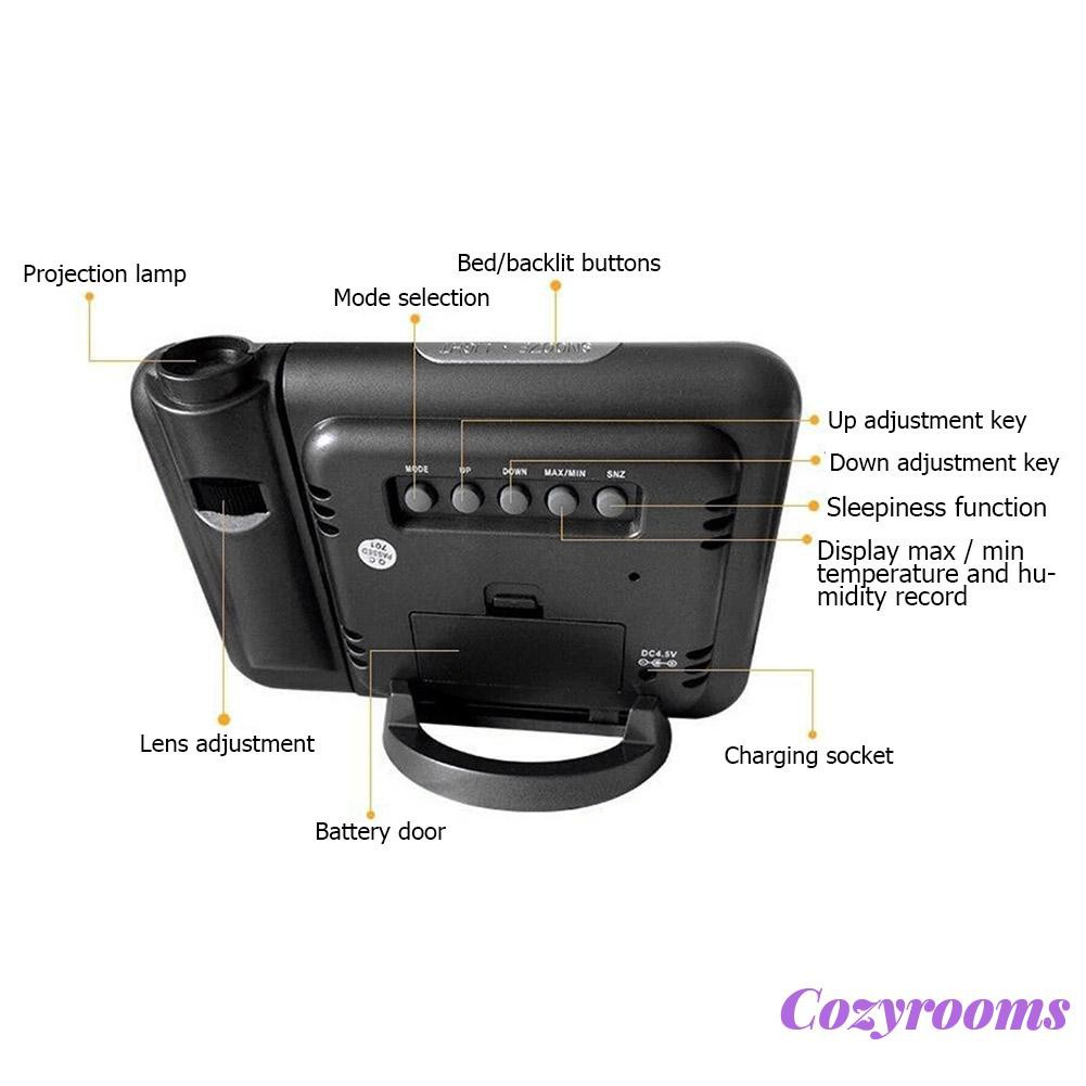 Desk Thermometer Hygrometer Digital Projection Clock LED Display Desk Calendar with Weather Station