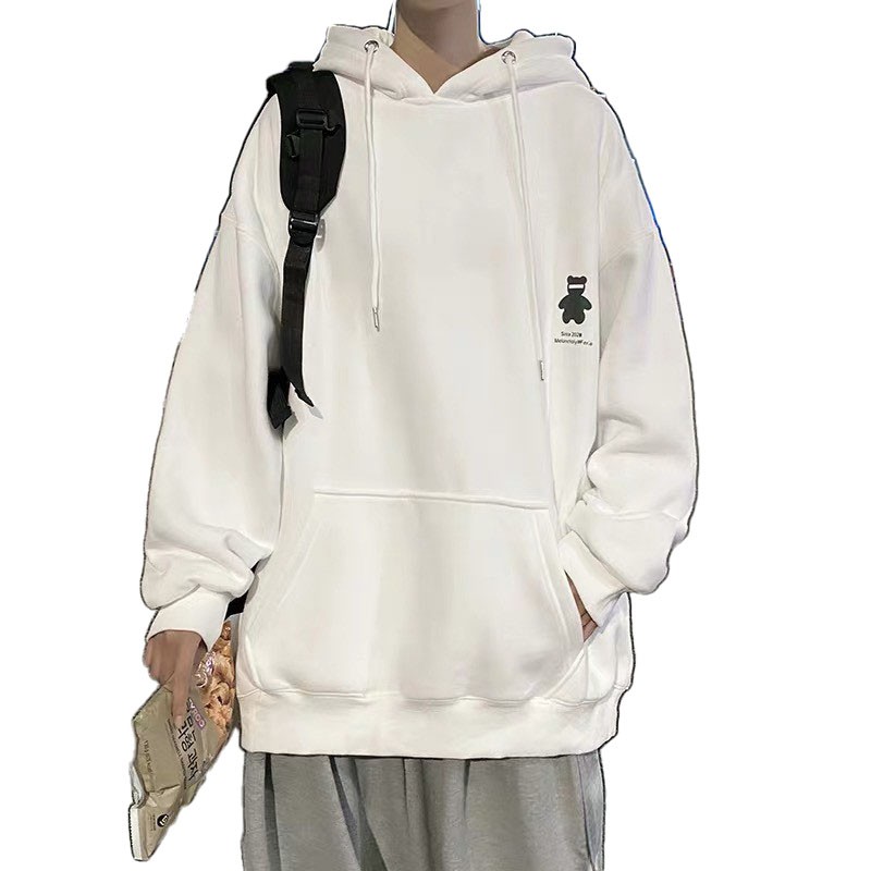 Áo nỉ hoodie gấu hai màu đen trắng form rộng