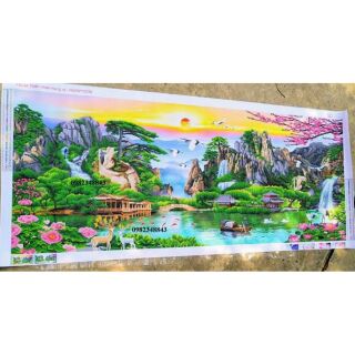 Tranh đính đá thành phẩm lưu thuỷ sinh tài 1 m6*70cm