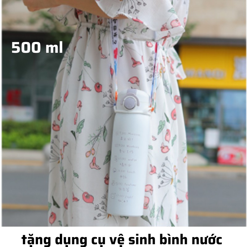 Bình giữ nhiệt INOX 304 phong cách hàn quốc , bình nước có ống hút dung tích 500ml có dây đeo