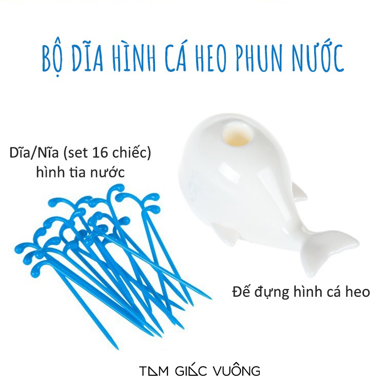 Bộ Dĩa Hình Cá Heo, Chậu Cây Xanh, Nĩa Ăn Hoa Quả, Xiên Đồ Ăn, Trang Trí Bàn Ăn, Phòng Ăn (set 16 chiếc)