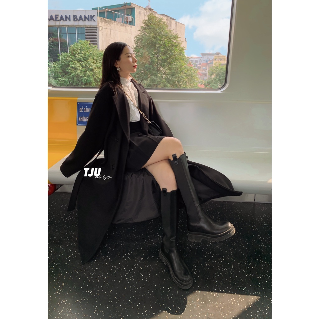 Áo khoác dạ dáng mangto 2 LỚP cổ vest có đai eo mặc đôi nam nữ BERLIN (TJU thiết kế) | BigBuy360 - bigbuy360.vn