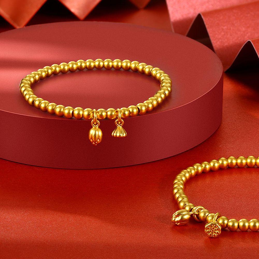 Vòng Tay Unisex Họa Tiết Hoa Sen Đơn Giản Duyên Dáng|Vòng Tay Chuỗi Hạt Đồng Màu Sắc Phong Cách Retro