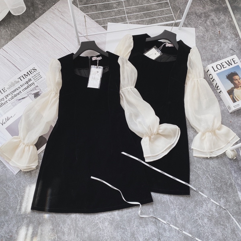 Váy Nhung Tay Phối Tơ Dáng Suông Siêu Xinh Có Ảnh Thật Kèm Video | BigBuy360 - bigbuy360.vn