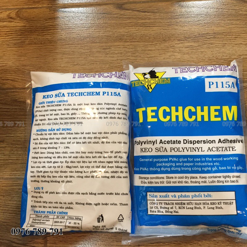 Keo Sữa Chuyên Dụng Dán Giấy Dán Tường, Thảm simili, Sàn PVC, Gỗ  Dòng TECHCHEM P115A Túi 1kg Cao Cấp Nhanh Khô