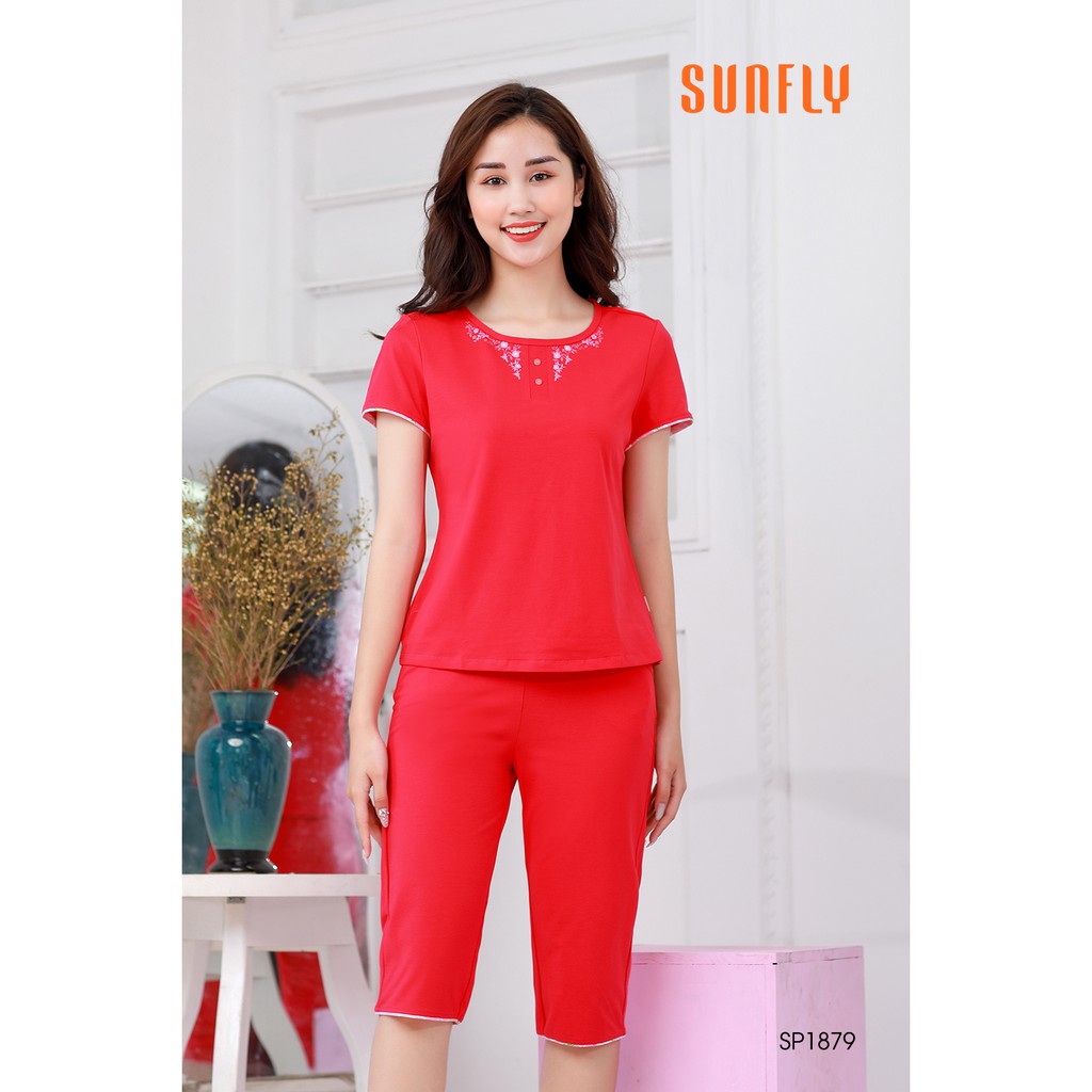 Đồ bộ mặc nhà cotton áo cộc quần ngố SUNFLY SP1879