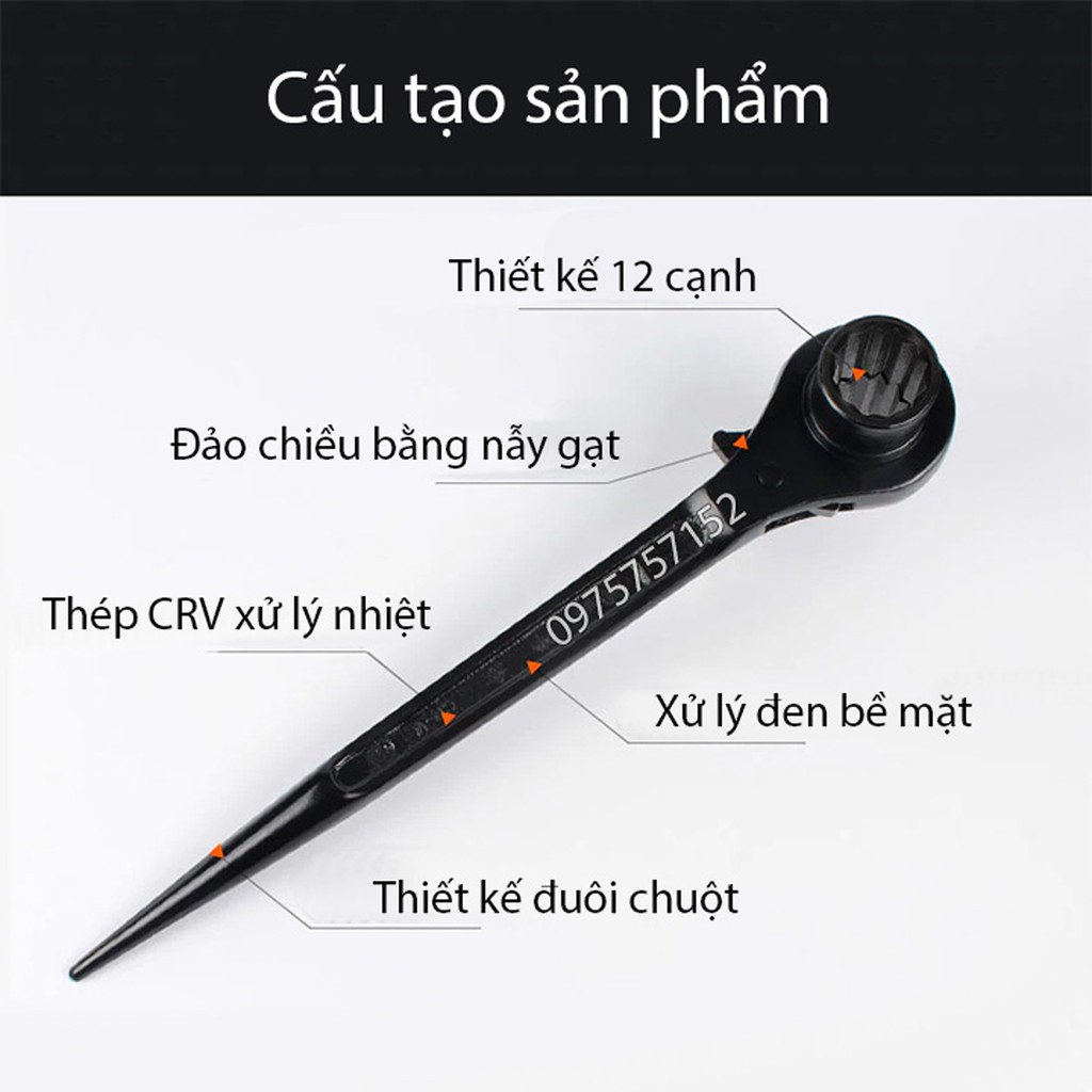 Cờ lê đuôi chuột 17-21mm, cờ lê giàn giáo tự động YINGPAISI thép cứng CR-V, tuýp giàn giáo đa năng 2 đầu