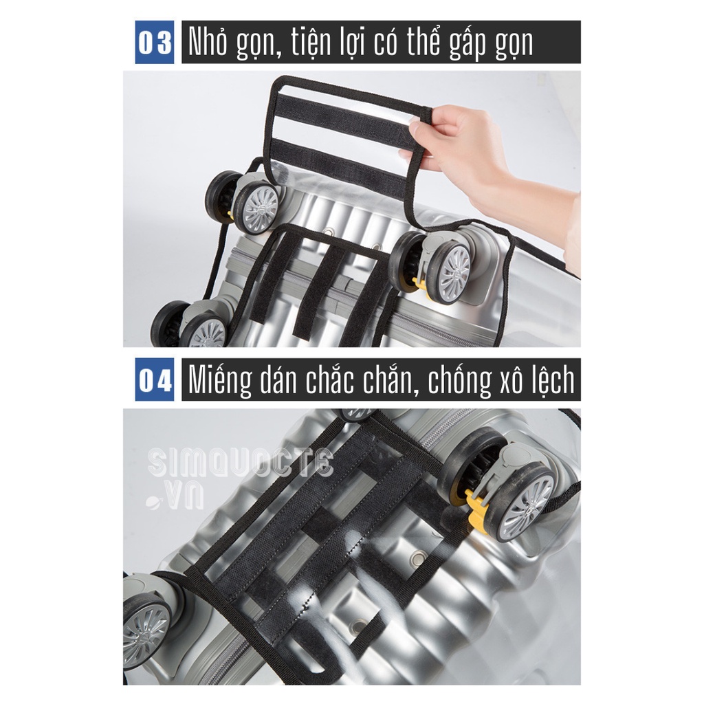 Vỏ bọc bảo vệ vali du lịch chất liệu nhựa PVC dày trong suốt chống chầy xước, chống lửa, chống nước nhiều kích thước