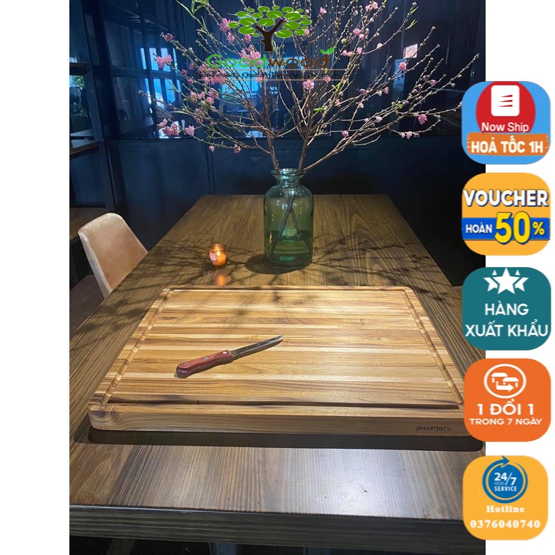 Thớt Gỗ Teak Nhập Khẩu Cao Cấp Kích Thước 455 x 355 x 25 mm  - Thớt gỗ trang trí đồ ăn kiểu dáng Vintage decor