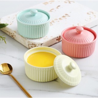 Bát ăn dặm gốm sứ ramnekin có nắp 125ml dành cho bé tập ăn
