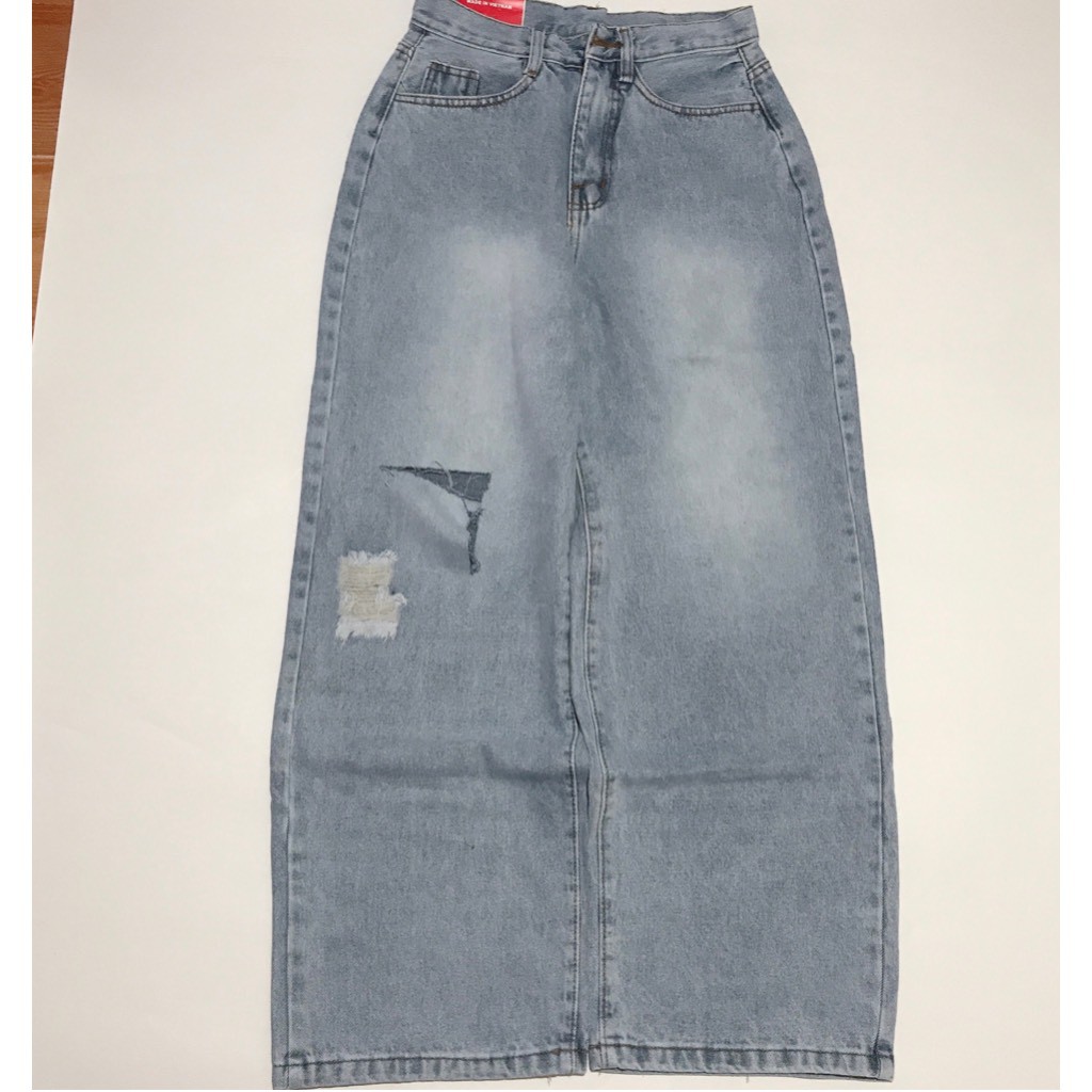 Quần Bò Ống Rộng Lưng Cao UNIEX -Chất Liệu Jean Không Dãn Rách Gối Thời Trang Cho Nữ [Mặc Là Đẹp] | BigBuy360 - bigbuy360.vn