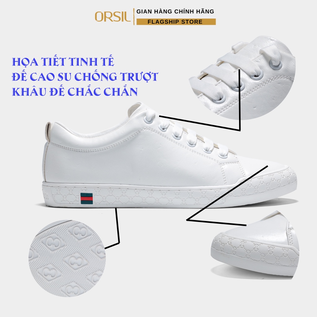Giày nam trắng thể thao da đà điểu cao cấp ORSIL mã GHT01