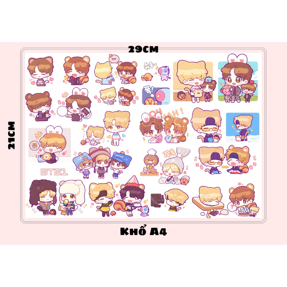 Sticker/ Nhãn dán BT21 chống nước dễ thương trang trí sổ tay, bình nước, mũ bảo hiểm, vali