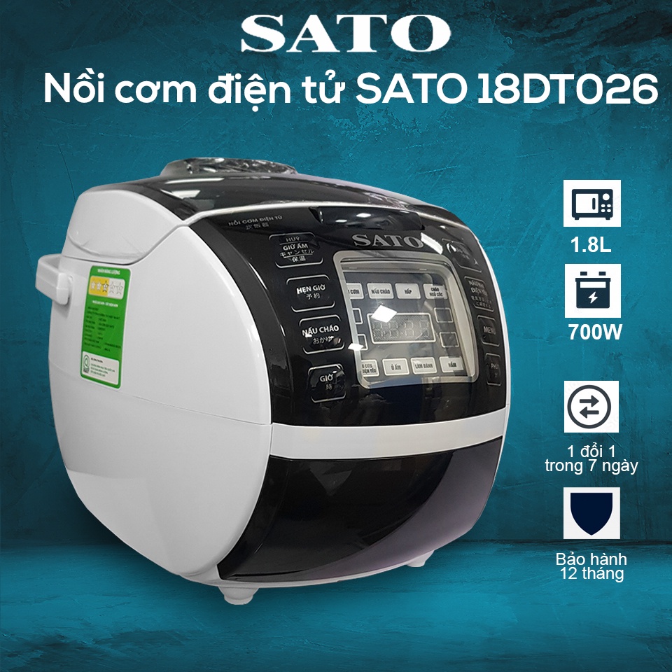 Nồi cơm điện tử Sato 18DT021 dung tích 1.8L công suất 700W - Nồi cơm điện phong cách Nhật Bản, công nghệ đến từ Nhật Bản