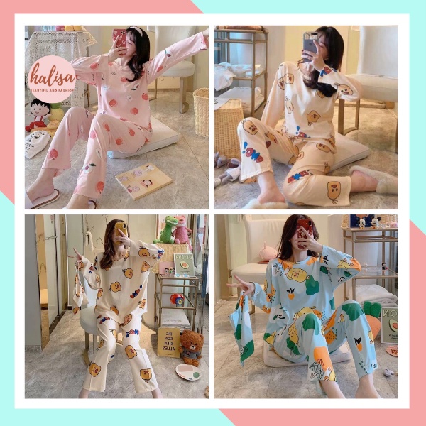 Đồ bộ nữ mặc nhà ngủ dễ thương thu đông quần dài Bigsize HALISA BD01
