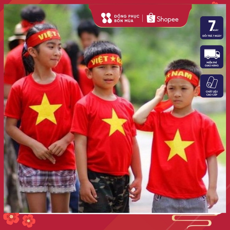 Áo thun Cờ Đỏ Sao Vàng Trẻ Em - Áo Chất Cotton Đẹp in hình lá cờ tổ quốc sẵn hàng kèm videogiá tại xưởng