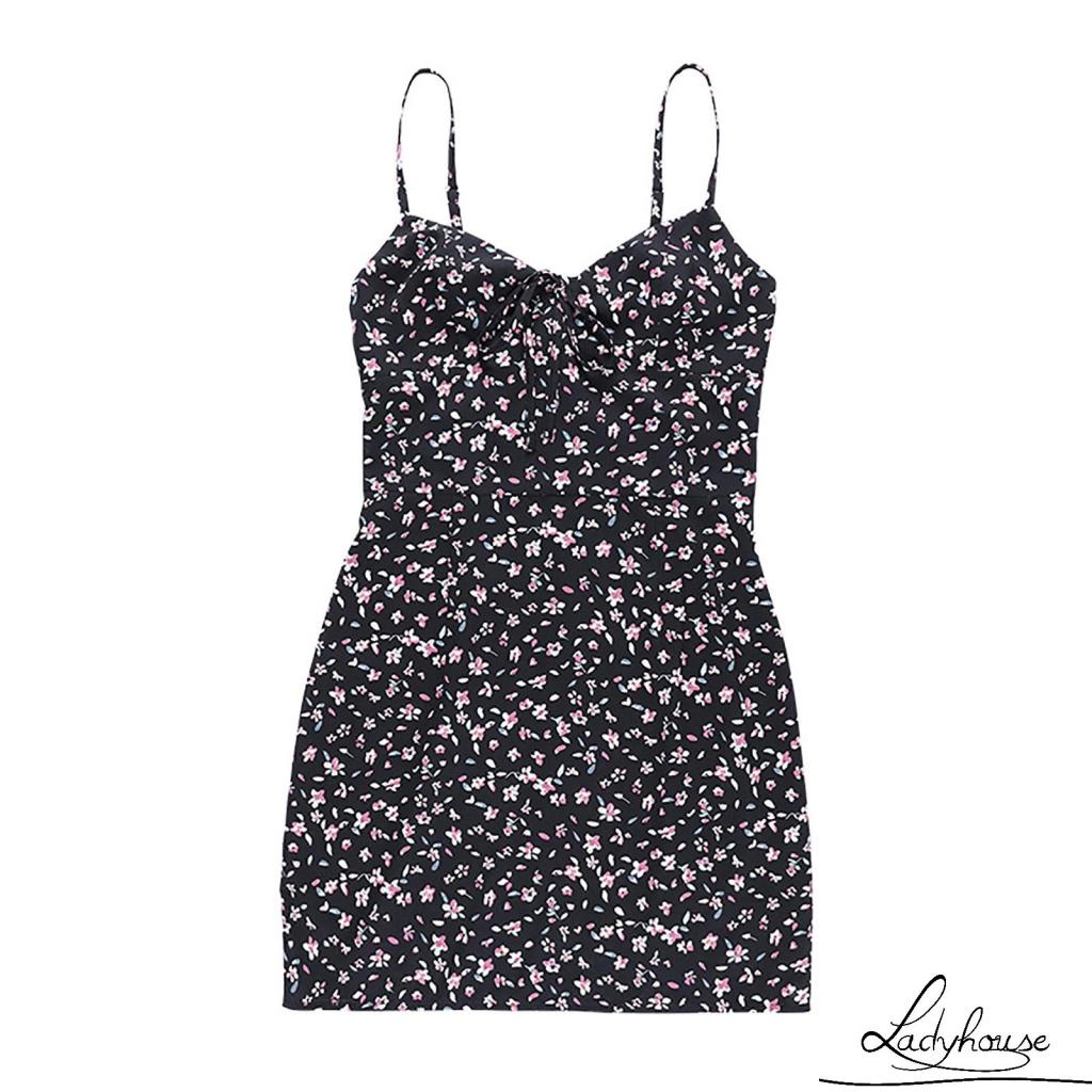 Đầm Không Tay Hở Lưng Họa Tiết Hoa Thời Trang Cho Nữ