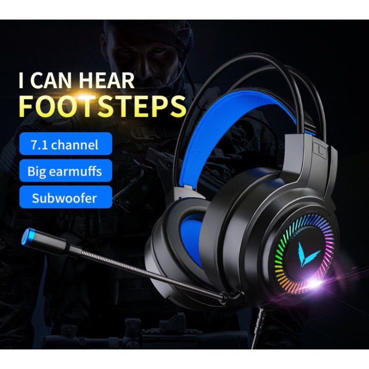 Tai nghe chụp tai gaming giả lập 7.1 full box led rgb cho máy tính  cắm cổng usb có mic tích hợp đèn LED